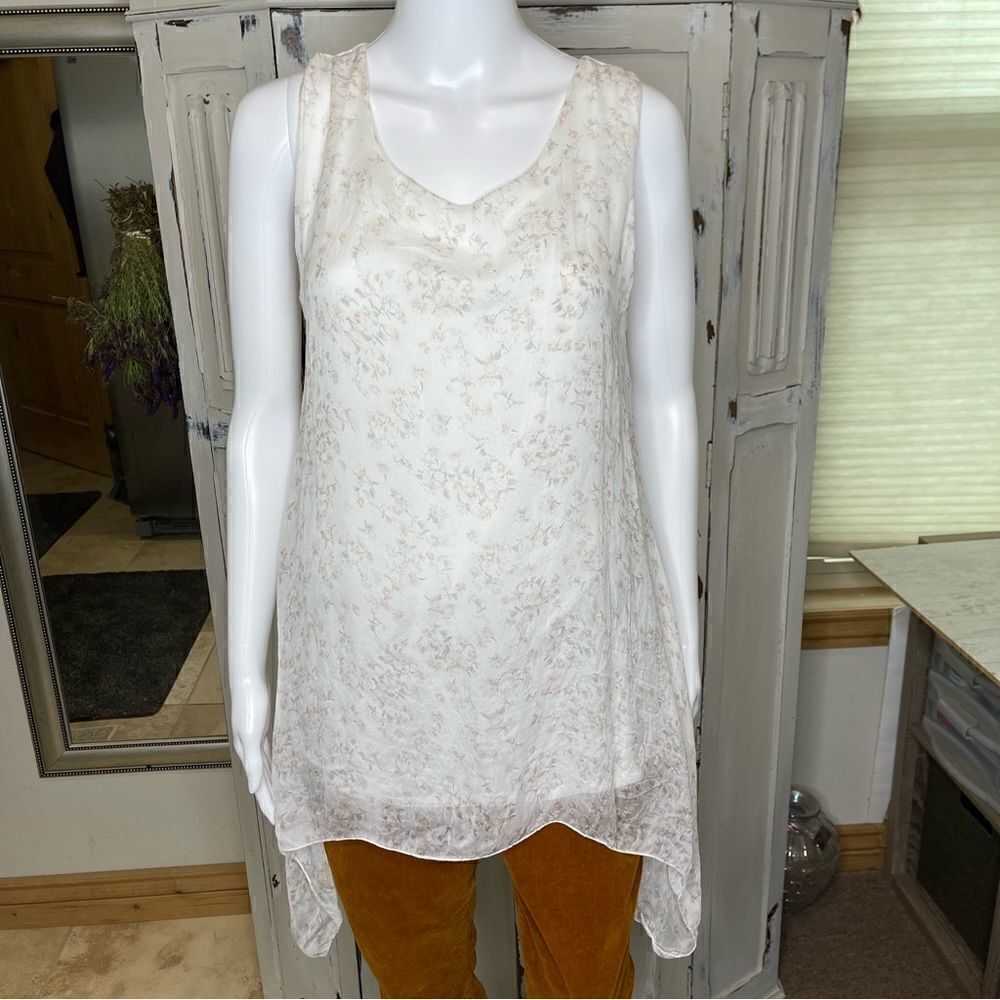 Giusy Italian Made Silk Dreamy Floral Tunic Top Super Soft Size Medium